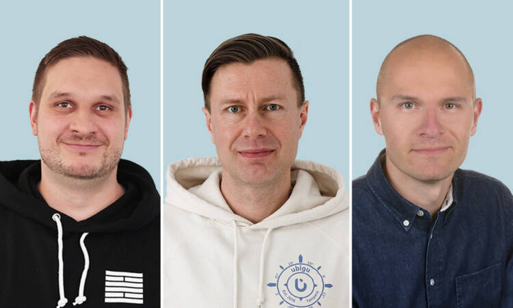 Ryhti-kehittäjiä kuvassa. Vasemmalla Ubigun Janne Heikkilä, keskellä Ubigun Marko Kauppi ja oikealla Solitan Tomi Hämäläinen.