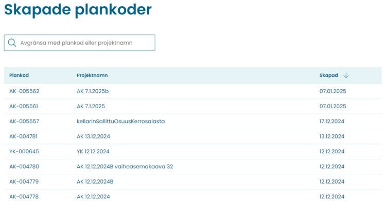 I tjänsten Se skapade plankoder kan informationsproducenten kontrollera om en permanent plankod redan har skapats på förhand.