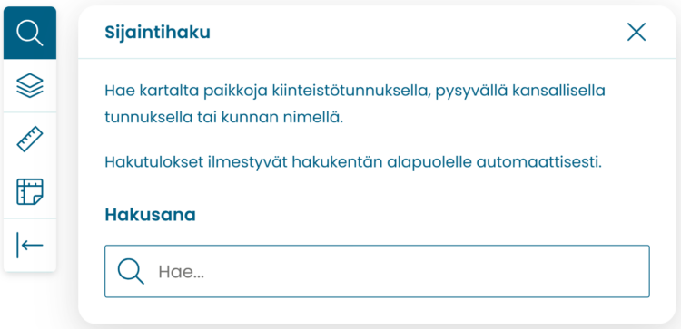 Ryhti-palvelussa voi tehdä hakuja osoitteella, kiinteistötunnuksella, pysyvällä kansallisella tunnuksella tai kunnan nimellä.