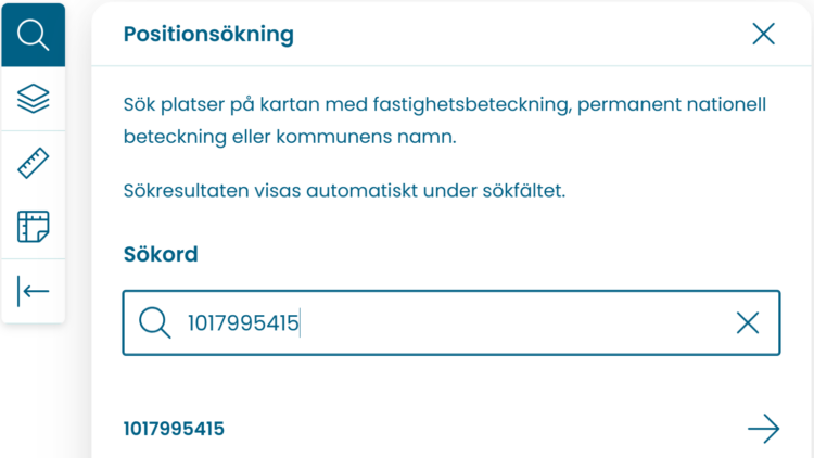 I Ryhti-karttjänsten kan man göra en sökning med en permanent byggnadsbeteckning.